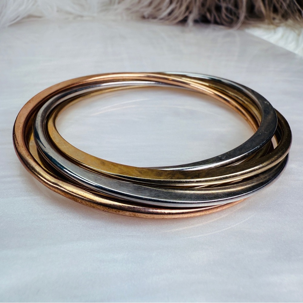 Vintage Multi-Tone Stackable Bangle Set - image 6